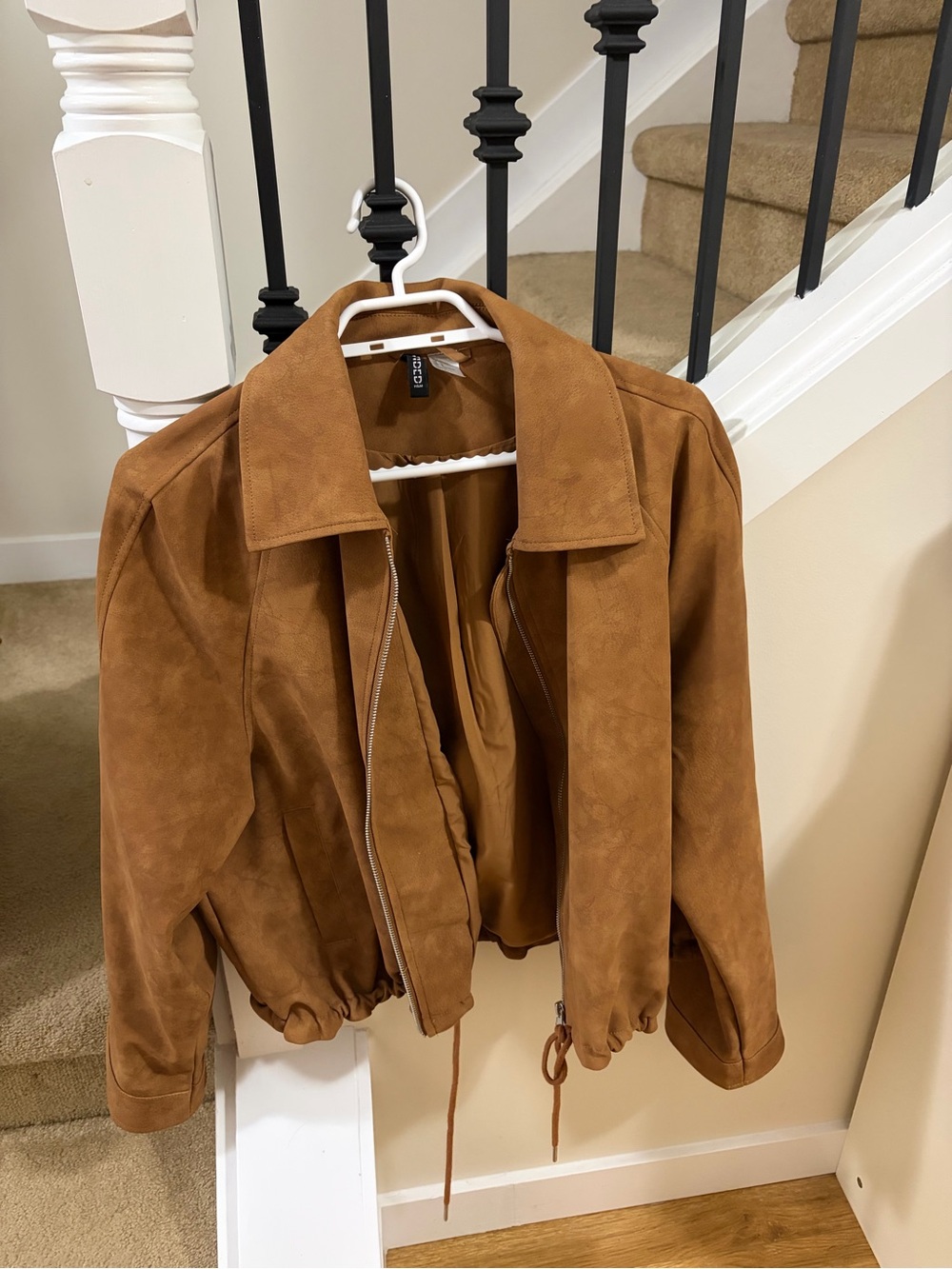 H&M Suede-Look Bomber Jacket in Cognac Brown